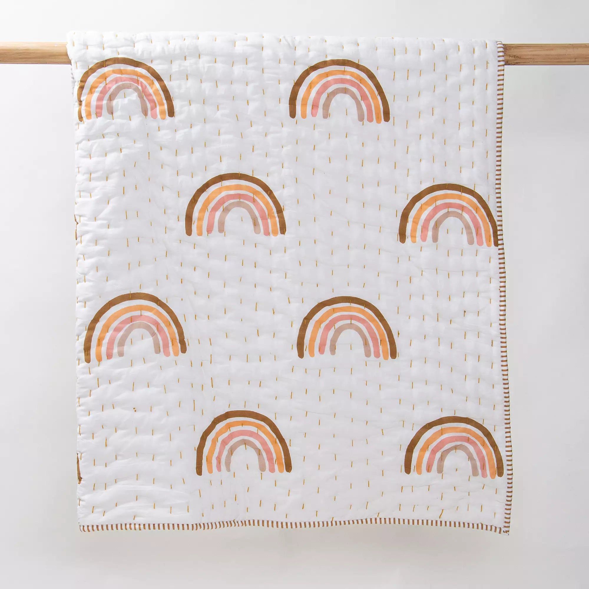 Hand Block Rainbow Print Softest Baby Quilt Blanket 103